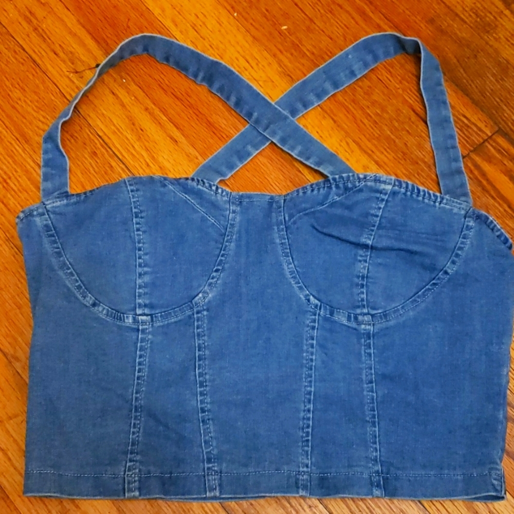 Fashion Nova Blue Jean Corset Crop Top